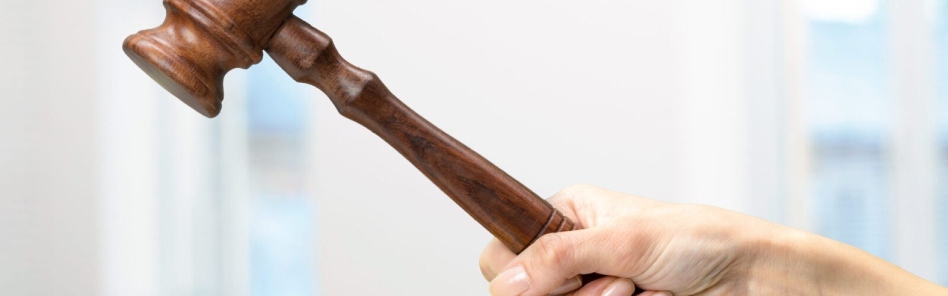 someones hand holding wooden law gavel